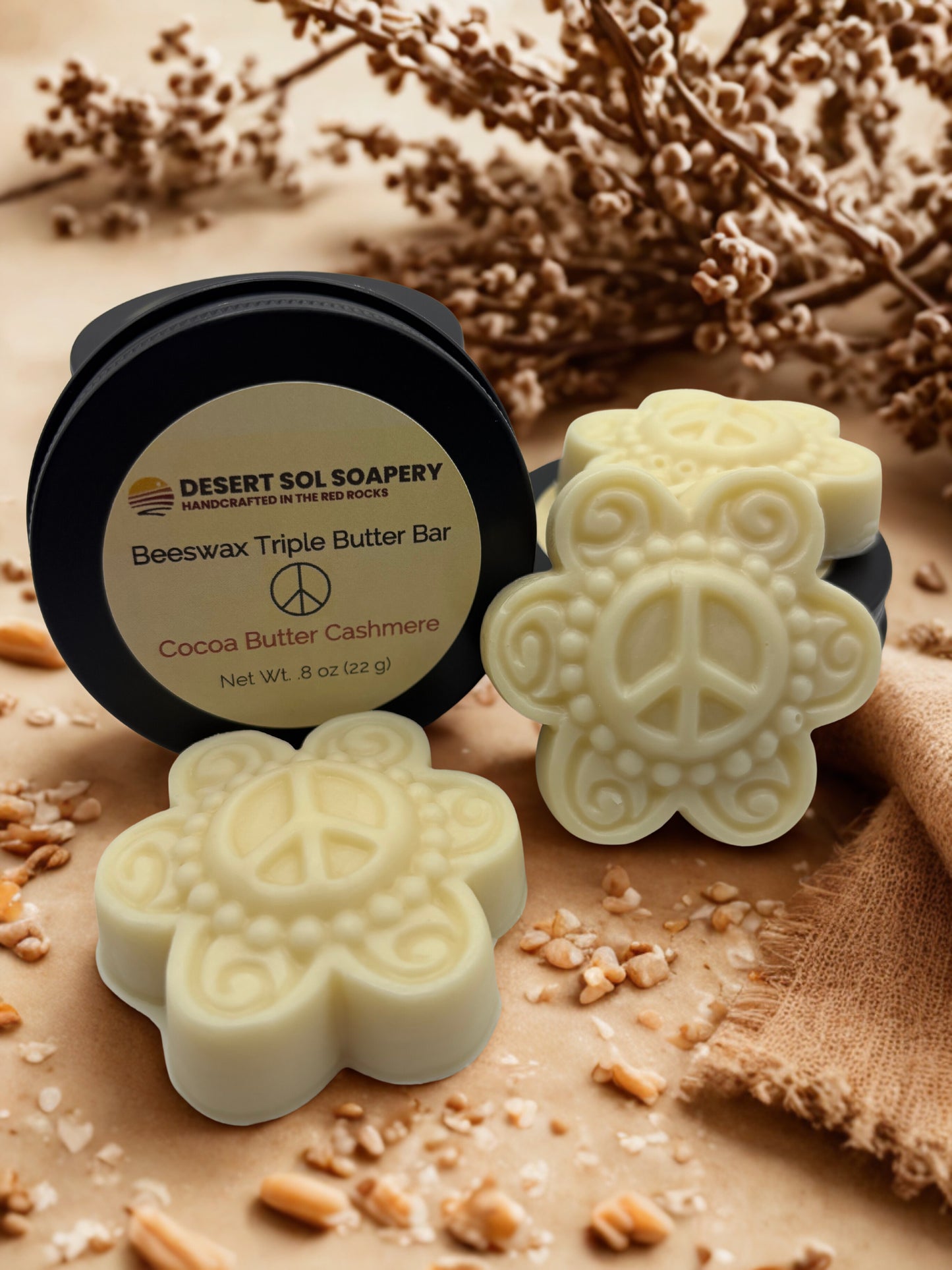 Beeswax Triple Butter Solid Lotion Bar - Peace Sign .8 oz