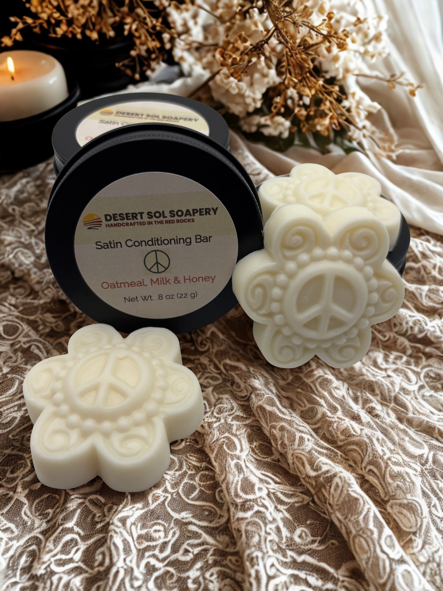 Satin Conditioning Solid Lotion Bar - Peace Sign .8 oz